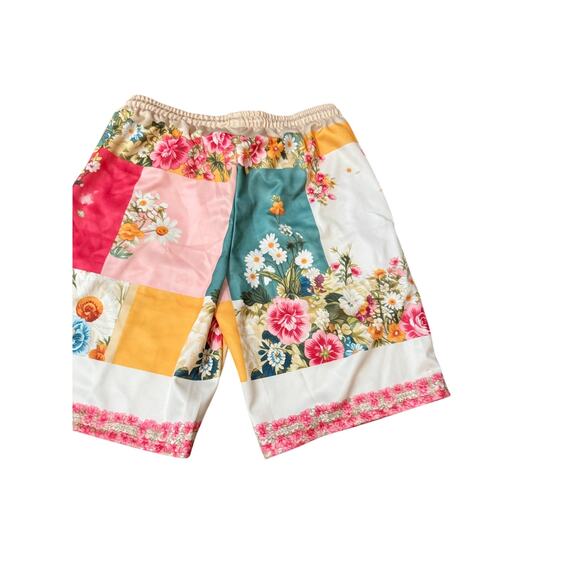 Boutique Floral Patchwork Shorts Colorful Boho Elastic Waist Drawstring Summer - Picture 3 of 4